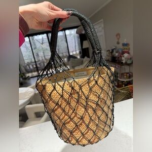 Aqua Black and Tan Net bucket bag